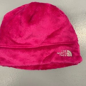 North face pink fuzzy hat